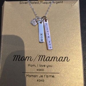 LA Rocks Silver Plated Mom, I love you necklace